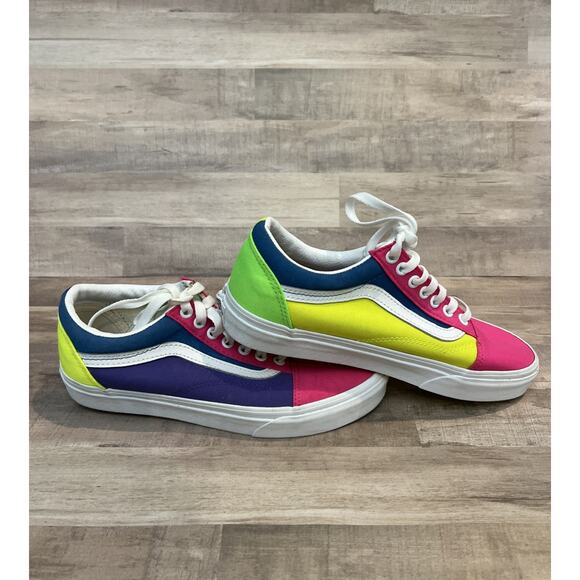 Vans Old Skool Neon Color Block Skate Shoes Men’s 7 Women’s 8.5 Retro Unisex - Picture 2 of 8